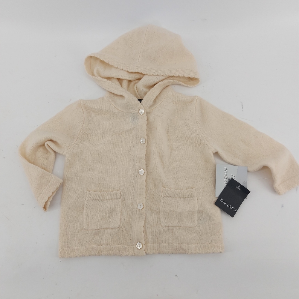 Tahari Cashmere Hooded Cardigan Size 6-9 Months Cream Colored